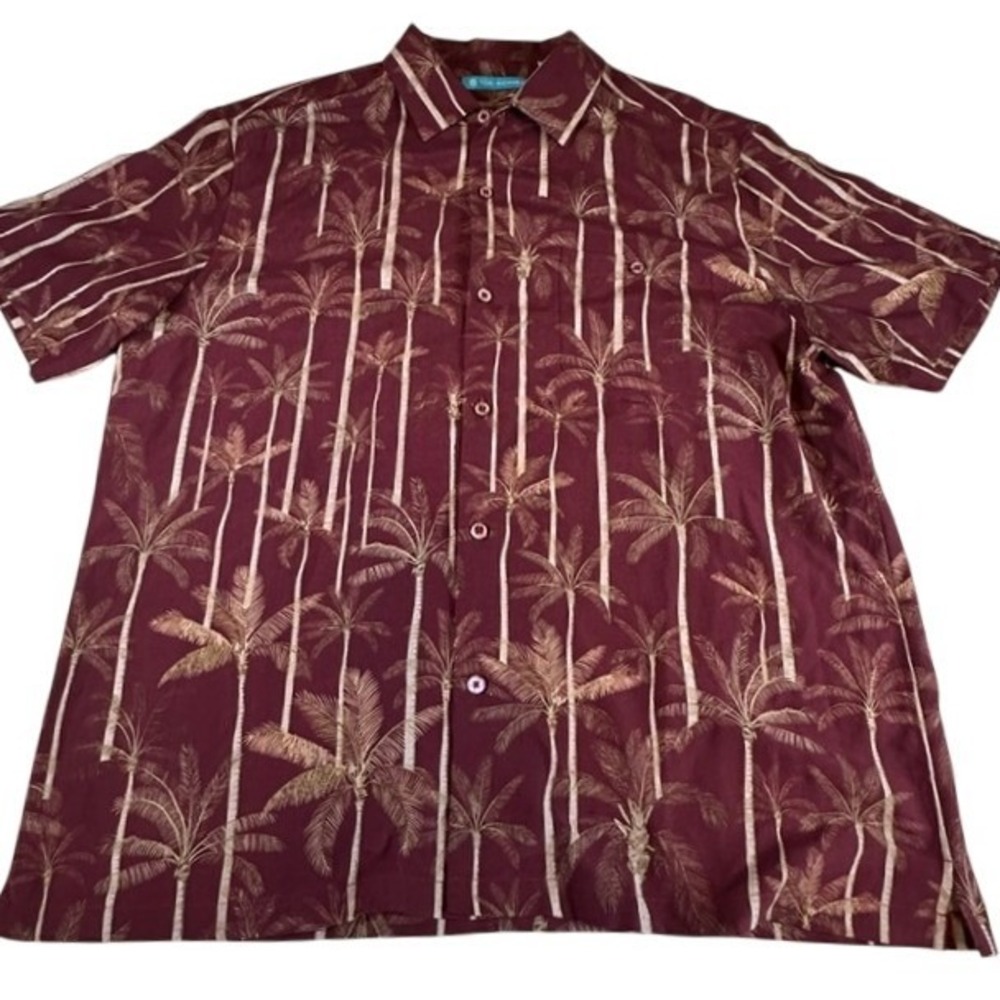 Tori Richard Men's Burgundy Palm Trees Short Sleeve Button Down Shirt LG Casual